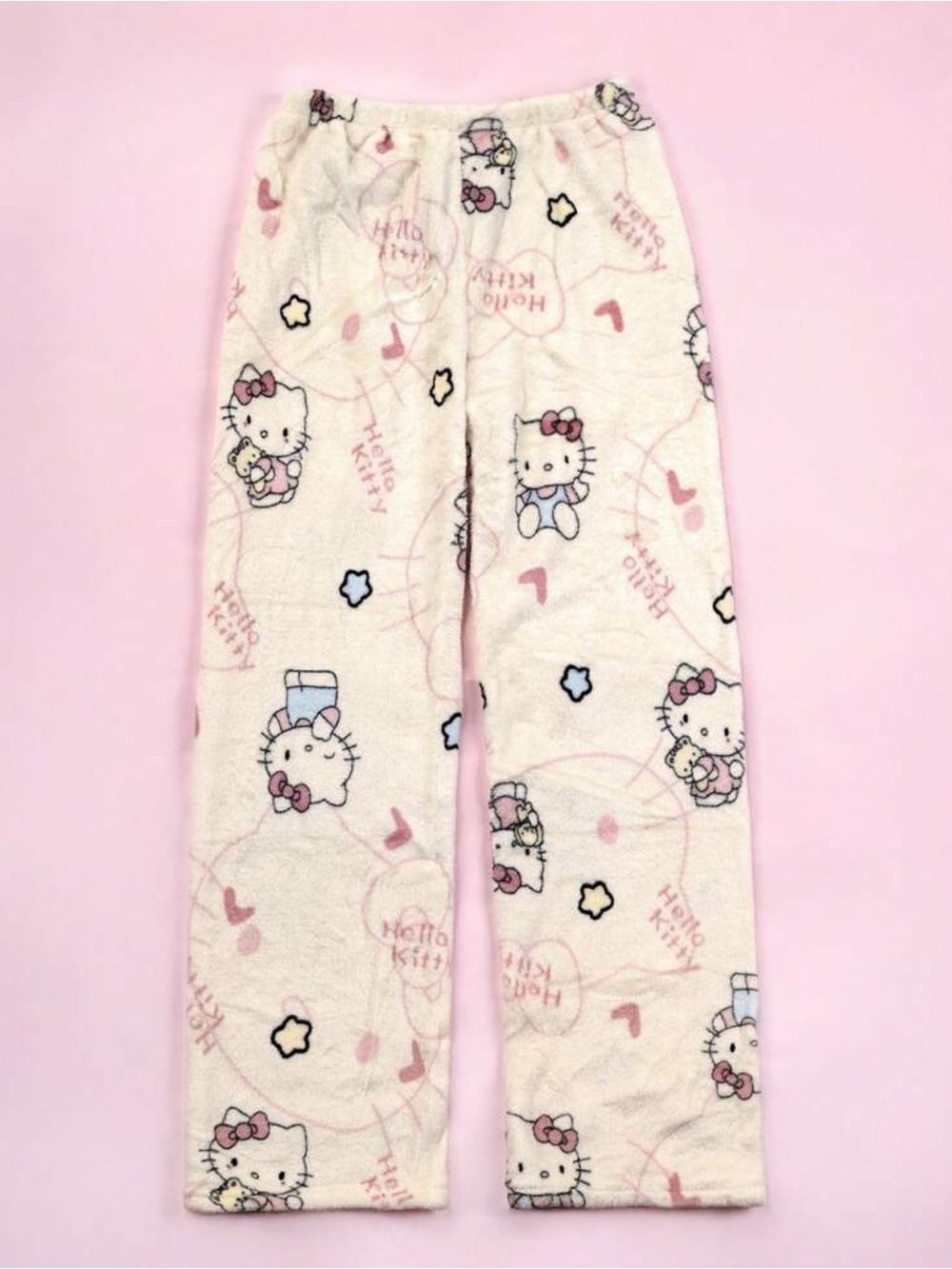 Hello Kitty Cream and Pink Fleece Women Pajama Bottoms
